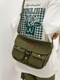 KYLETHOMASW  -  Multi-Pocket Canvas Shoulder Bag For Women, Retro Literary Style Cloth Bag, Trendy Unisex Simple Style Bag, School Crossbody Bag