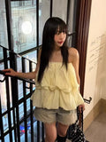 KYLETHOMASW  -  2025 Double Layered Ruffled Flower Bud Strapless Vest Women Summer New Sweet Temperament Versatile Sleeveless Top