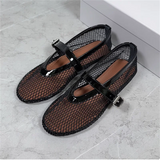 KYLETHOMASW  -  Summer Hollow Mesh Women sandals Ballet Falts Shoes Round Toe Mary Jane woemn Sandals Buckle Strap shoes Plus Size 35-42