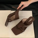 KYLETHOMASW  -  Elegant Thin High Flip Flops Women 2025 Summer Sexy Square Toe Slide Sandals Fashion Brand Designer Mule Pumps zapatos de mujer