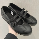 KYLETHOMASW  -  Vintage Round Toe Shallow Mouth Velcro Sports Flat Ballet Shoes Women Mary Jane Shoes German Training Shoes