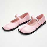 KYLETHOMASW  -  New Sweet Tabi Shoes Loafer for Women Split Toe Thick Sole Casual Silk Pink Mary Jane Shoes Plus Size 41