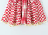 KYLETHOMASW  -  Sexy Red Plaid Print Halter Dress Women Slim Low Waist Spliced Khaki Wood ears Lining Swing Ball Gown Short Dresses Summer Robe