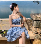 KYLETHOMASW  -  3DThree Dimensional Floral Rose Vintage Waist Cinched Strapless Mini Dress Women Summer Sleeveless Runway Dreses Female Clothing