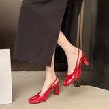 KYLETHOMASW  -  Patent leather sexy high heels women's square toe open-heeled dress shoes women's fashion elegant party dress shoes large size