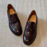 KYLETHOMASW  -  Women Penny Loafers Faux Leather Round Toe Low Chunky Block Heel Slip On Preppy College Oxford Casual Office Autumn Winter Shoes