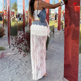 KYLETHOMASW  -  Music Festival Sexy Skirt For Women Vacation Semi-sheer Ruffle Lace Maxi Skirt Bohemian Y2K Club Outfit Spring Summer