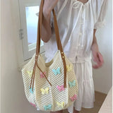 KYLETHOMASW  -  Cute Hollow Out Butterfly Knitting Bag Beach Handbag Tote Bag Beach Bag Large Capacity Bohemian Style Hollow Shoulder Bag Travel