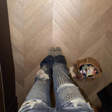 KYLETHOMASW  -  Women Punk Y2K Streetwear Jeans Rivet Ripped Distressed Straight Micro Flare Long Denim Trousers Loose Casual Ladies Pants
