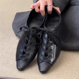 KYLETHOMASW  -  Black British Style Leather Shoes Women Retro Lace Up Mid Heel Pumps Comfortable Elegant Commuter Office Shoes Zapatos De Mujer