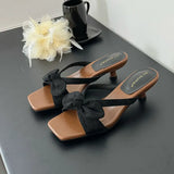 KYLETHOMASW  -  Low Heel Female Slides Women Slippers Shoes Luxury Footwear Fashion Butterfly-Knot Ladies Heeled Slippers Sandals Shoes Pumps