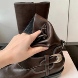 KYLETHOMASW  -  Winter Women Biker Boots Fashion Belt Buckle Ladies Elegant Platform Short Booties Casual Women's Knight Booties botas mujer