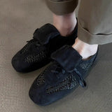 KYLETHOMASW  -  Women's Soft Sole Soft Sneaker Fall New Round Toe Deep Mouth Suede Open Toe Front Lace-Up Non-Slip Flats