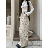 Kylethomasw Vintage Contrast Color Patchwork Casual Wide Leg Pants Women 2024 Autumn New Korean High Waist All-match Tie-dye Loose Jeans