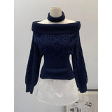 KYLETHOMASW  -  Off Shoulder Sweater Women Sexy Cropped Knitted Pullovers Korean Fashion Slash Neck Knitwears Winter Long Sleeve Jumpers
