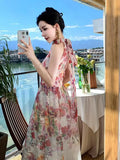 Kylethomasw -  Ladies Elegant Floral Bandage Evening Dress Summer Fashion Halter Sleeveless Women Sexy Nightclub Party Dress Vestidos Chic