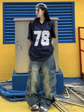 Kylethomasw Y2k Sport Number Oversized T Shirt Women Short Sleeve V-neck Basketball Tees American Retro Hip Hop Harajuku Casual Tops