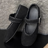 KYLETHOMASW  -  High Quality Woven Faux Suede Leather Mary Jane Shoes Women Metal Belt Buckle Design Shoes Comfortable Flat Loafers for Women