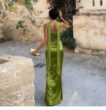KYLETHOMASW  -  New Skinny French Haute Satin Waist Dress Elegant Green Neck Ribbon Dress Women