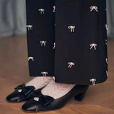 KYLETHOMASW  -  Four Seasons Wear Bowknot Decorative Thick Heel Single Shoes French Temperament Fashion Women's Shoes Shallow Toe Slip On