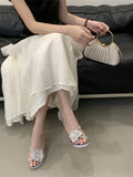 KYLETHOMASW  -  Outdoor Party Fashion Crystal Flower Women Slipper Transparent Sandal Rhinestone Low Heels Mules Slide Shoes Zapatos Mujer