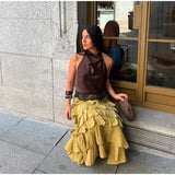 KYLETHOMASW  -  Ruffled Midi Skirt Womens Vintage Flounce Skirt Woman New Fashion Elegant Solid Long Skirts autumn Evening Party Skirts