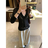 KYLETHOMASW  -  Korean V Neck Long Sleeve Solid Slim All Match Hollow Out Knitted Casual T-Shirts