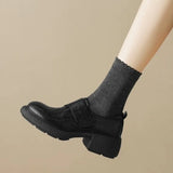 KYLETHOMASW  -  New Spring Autumn Women Pumps 2025 Fashion Round Toe Chunky Heels Loafers Casual Elegant Leather Slip On Women Mid Heels Shoes