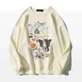 Kylethomasw Kawaii Cat Print Hoodie Women Cutecore Long Sleeve Sweatshirt American Retro E-girl Kitten Angel Graphic Alt Clothes Y2k