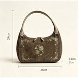 KYLETHOMASW  -  Vintage Clover Embroidered Dumpling Bun  Deer Skin Velvet Underarm Bag Autumn  Winter Simple Commuter Shoulder Women's Bag New