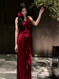 KYLETHOMASW  -  Sexy Slim Elegant Lady Long Dress Summer Short Sleeve Square Neck Pleated Fishtail Tight Party Dresses for Women