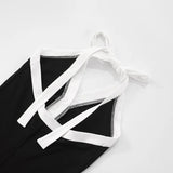KYLETHOMASW  -  Contrast Color Elegant Sleeveless Halter Lace Up Rompers for Women's Summer V-neck Button Solid Basic Backless Playsuits