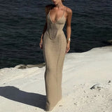 KYLETHOMASW  -  Sexy Style Backless Tie Up Long Dress Summer Pool Party Beach Vacation Slip Dress Fashion Knitting Hollow Out Beachwear Cover Up
