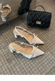 KYLETHOMASW  -  Summer New Arrival Sweet Elegant Sandal Women Bow High Heels Pointed Toe Women's Sandals Metal Buckle Trim Sandal