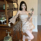 KYLETHOMASW  -  2025 Cinnamon Colored Custom High Gloss Yarn Super High-end Temperament Heavy-duty Handmade Floral Dress