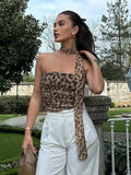 Kylethomasw Women's Summer Sexy Halter Leopard Print Tube Top Fashion Off-Shoulder Ruched Tops Female Vintage Slim Cropped Top