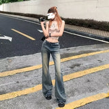 KYLETHOMASW  -  Vintage Fringe Bell Bottom Jeans Women's Slimming Low Waist Summer Petite Trousers American Style Casual Chic Fashion