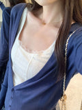 KYLETHOMASW  -  Korean Solid V Neck Long Sleeve Single Breasted Slim Short Knitted All Match Cardigan