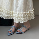 KYLETHOMASW  -  New Footwear Pointed Toe Women Wedges Slippers Female Slides Fashion Butterfly-Knot Ladies Heeled Slippers Sandals Shoes Pumps