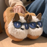 KYLETHOMASW  -  Cartoon Puppy Warm Fluffy Fur Indoor Slippers Soft Eva Couple's Furry Slippers 2025 Winter Comfort Thick Bottom Plush Slides 45