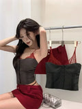 KYLETHOMASW  -  Pure Desire Lace Patchwork Sexy Contrasting Color Sleeveless Camisole Vest Summer New Slim Fit Skirt Two-piece Set