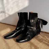 KYLETHOMASW  -  Autumn Winter Soft Leather Lace-up Women Ankle Boots Comfortable Flats Short Booties Fashion Bowknot Chelsea Boots Shoes Botas