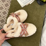 KYLETHOMASW  -  Fashion Women's Slippers Winter Women Sweet Slip-on Slippers Soft Furry Hairy Ladies Causal Flat Plush Slippers Non-slip