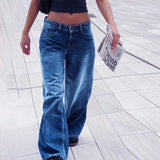 KYLETHOMASW  -  Women Y2K Low Rise Baggy Jeans Retro Aesthetic Loose Fit Boyfriend Straight Wide Leg Jeans Trendy Stretch Long Denim Pants