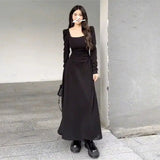 KYLETHOMASW  -  Autumn Long Sleeve Square Collar Sweet and Gentle White Dress for Women Korean Cute Slim Fit Temperament Elegant Long Dress