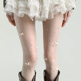 KYLETHOMASW  -  White Lace Stockings Women's Spring Thin Lolita  Diamond Pantyhose Pure Desire  Knot Beauty Skin Stockings