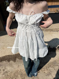 KYLETHOMASW  -  Fashion Sweet Off Shoulder White Dress for Women 2025 Summer New Sleeveless Lace Up Y2k High Waist A-line Short Dresses
