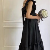 KYLETHOMASW  -  Summer Korean White Long Dress Women Ruffles Sweet Square Neck Backless A-Line Dress New Elegant Casual Women Clothes P739