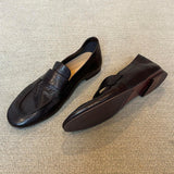 KYLETHOMASW  -  Retro Black Soft Leather Brand Designer Flat Pumps Women Comfort Concise Loafers Outdoor Commuter Office Shoes Zapatos De Mujer