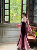 KYLETHOMASW  -  French Design Sense Niche High Sense Temperament Socialite Autumn and Winter Lace Splicing Velvet Temperament Dress Fairy Skirt